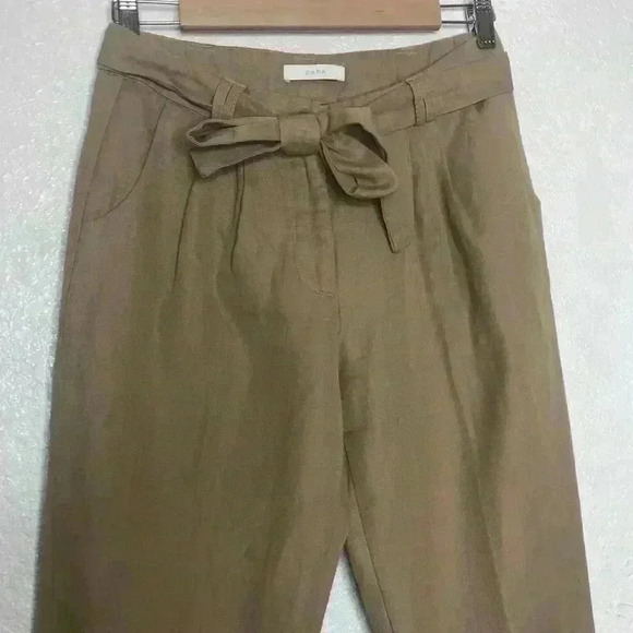 Zapa Pants Tapered Leg Cuffed Pleated Tie Belt - Picture 2 of 10